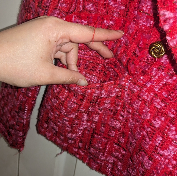 1S. NWT AQUA BLOOMINGDALES EXCLUSIVE TWEED METALLIC DOUBLE BREASTED BLAZER - Picture 6 of 8